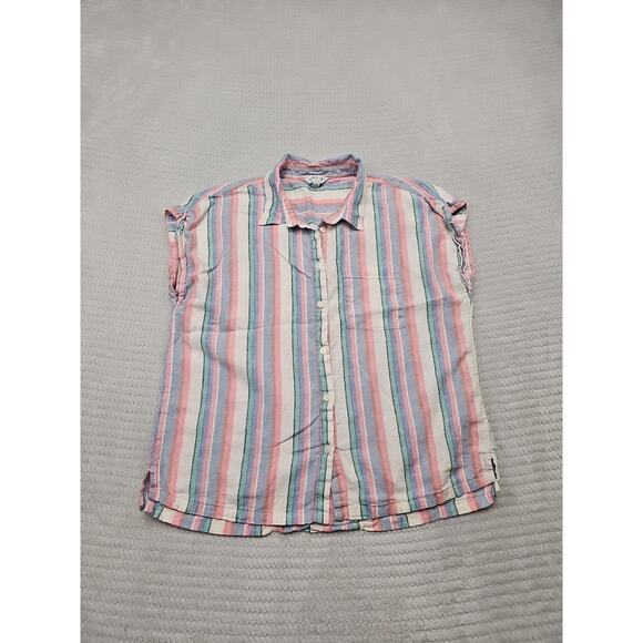Orvis Shirt Womens Medium Linen Blend Cap Sleeve Button Up - Picture 1 of 7